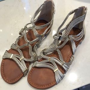 Franco Sarto Gladiator Ankle Tie Silver Sandals 9
